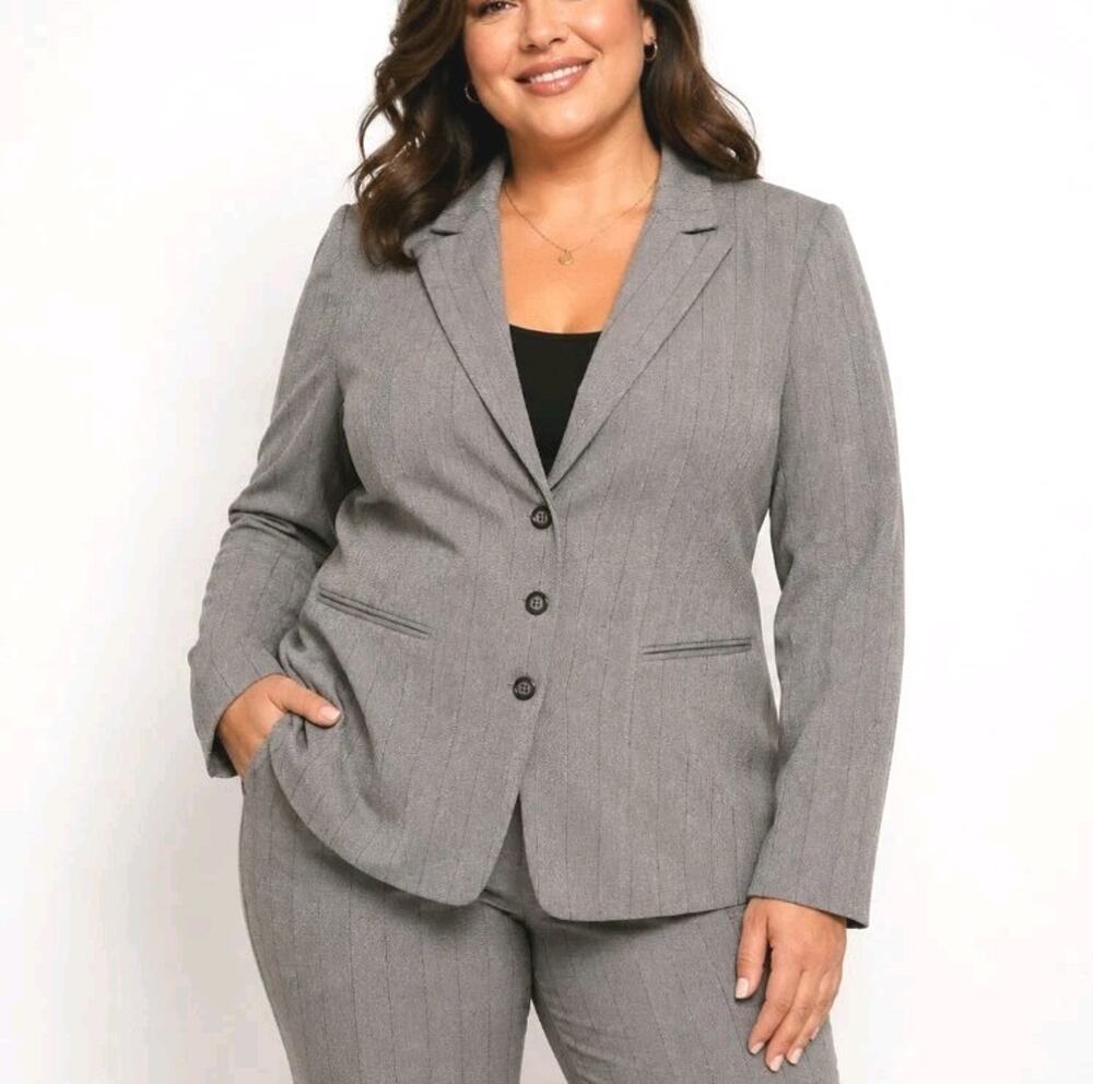 Stresa ~Woman Size 16~ Gray Herringbone Blazer Fully Lined Suit Jacket.